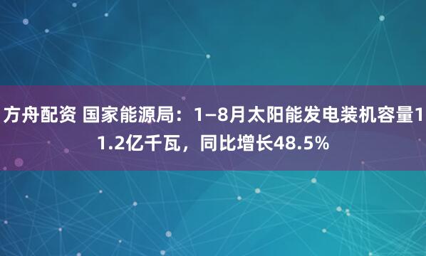 方舟配资 国家能源局：1—8月太阳能发电装机容量11.2亿千瓦，同比增长48.5%